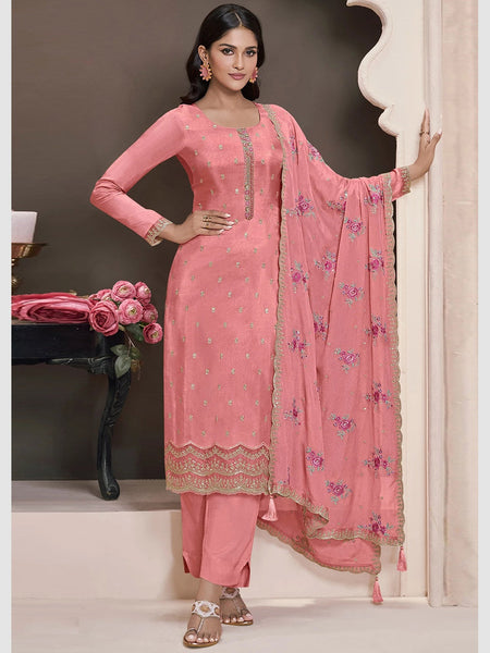 Pink Indian Dress - Art Silk Embroidery