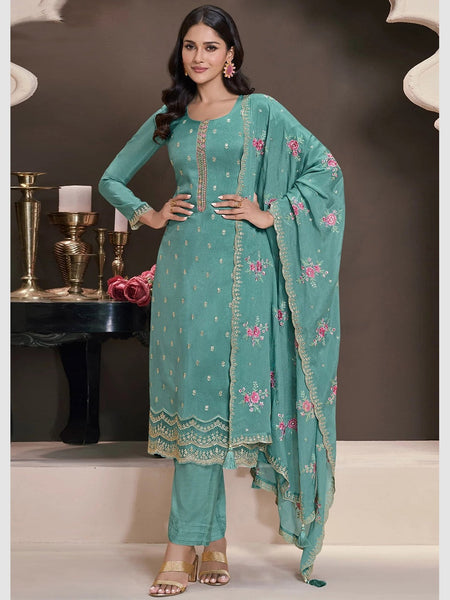 Green Salwar Kameez - Art Silk Embroidery