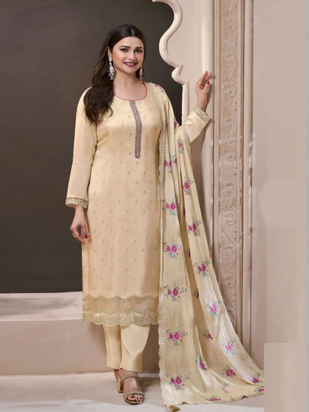 Yellow Salwar Kameez - Art Silk Embroidery