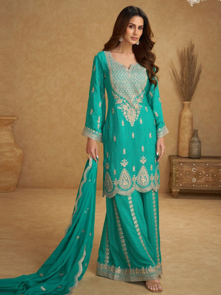 Embroidered Real Chinon Salwar Kameez by Fabricoz USA