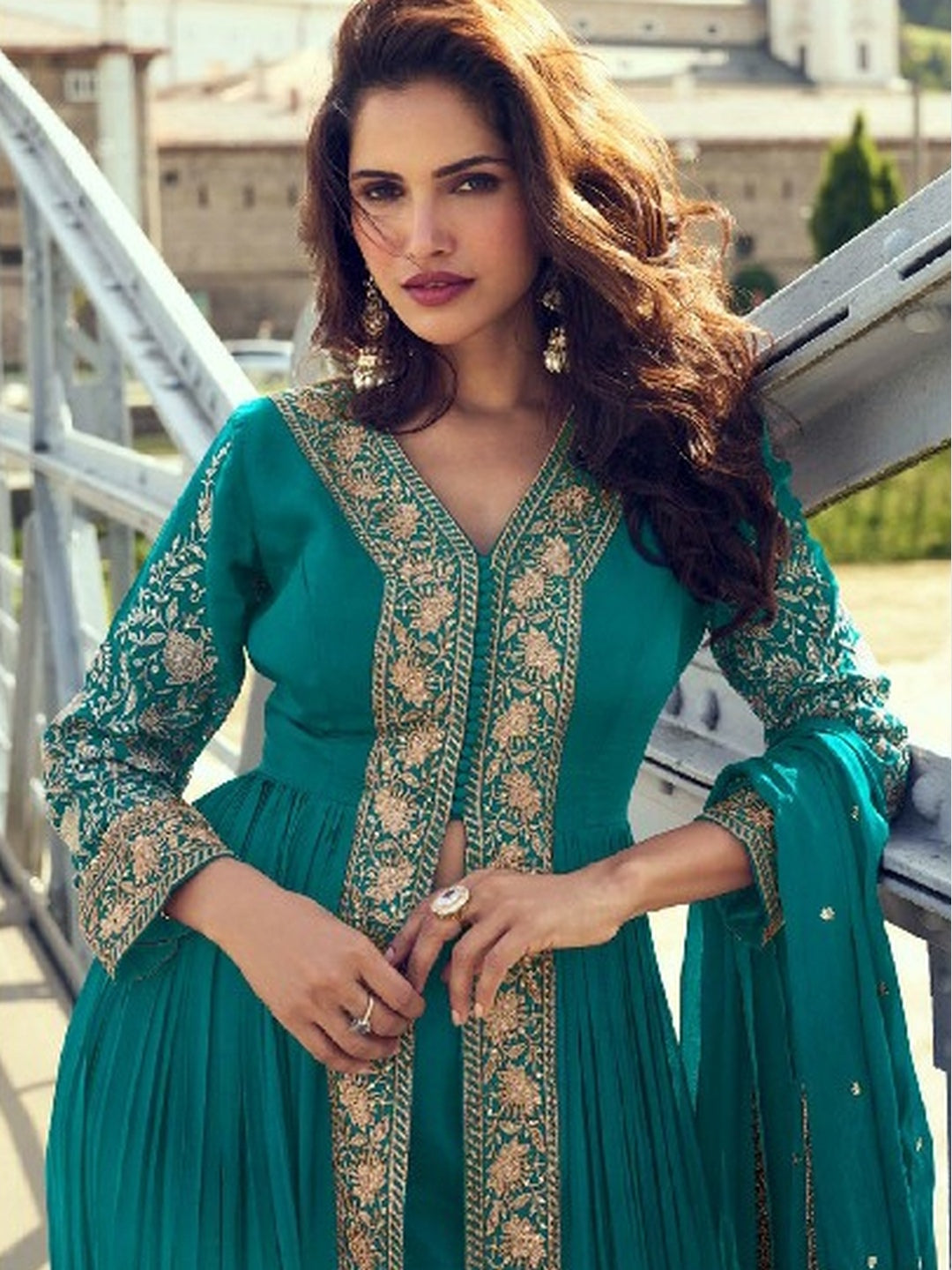 Buy Emerald Green Art Silk Heavy Embroidered Angrakha Style Premium Festiv Salwar Kameez - Indian Dress - C1394C | Fabricoz USA Buy Emerald Green Art Silk Heavy Embroidered Angrakha Style Premium Festiv Salwar Kameez - Indian Dress - C1394C | Fabricoz USA