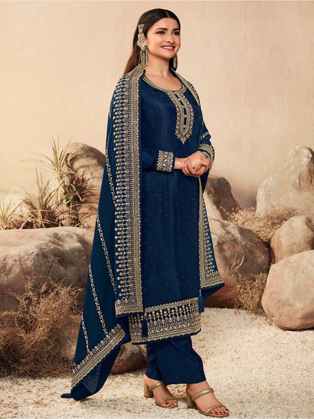 Navy Blue Art Silk Embroidered Wear Salwar Kameez by Fabricoz USA