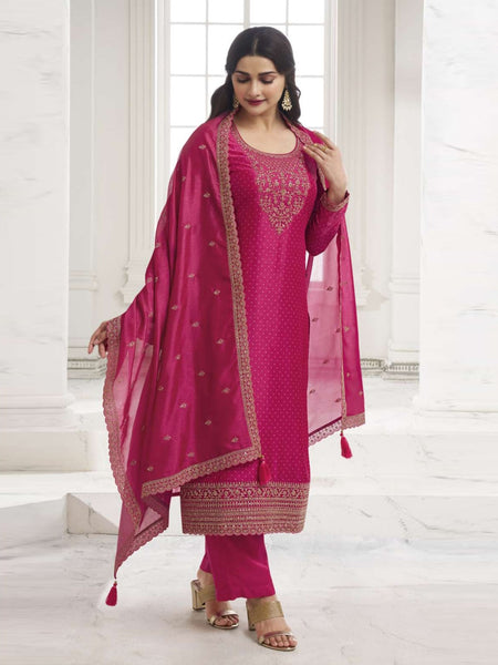 Pink Indian Dress - Embroidered Silk Georgette