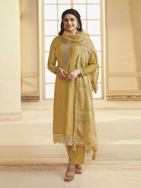 Yellow Salwar Kameez - Embroidery on Art Silk
