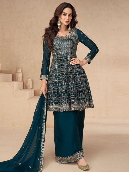 Green Salwar Kameez - Premium Chinnon Silk