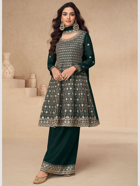 Green Salwar Kameez - Premium Chinnon Silk