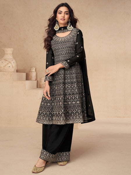 Black Indian Dress - Premium Chinnon Silk