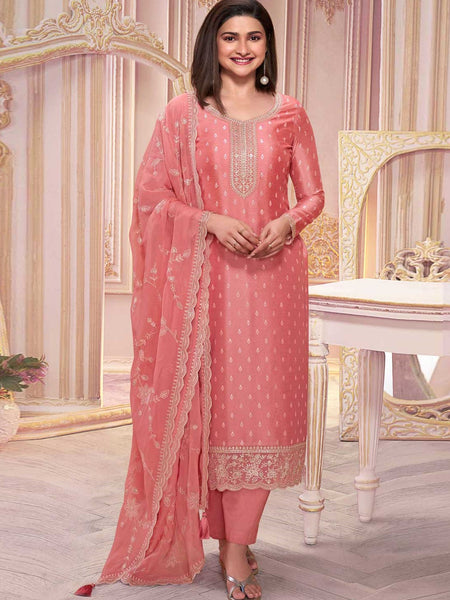 Pink Indian Dress - Embroidered Silk Georgette