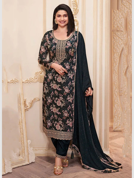 Black Indian Dress - Chinon Embroidery
