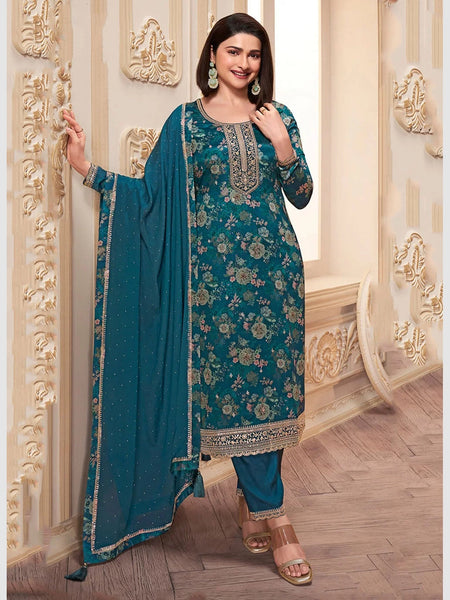 Green Salwar Kameez - Chinon Embroidery
