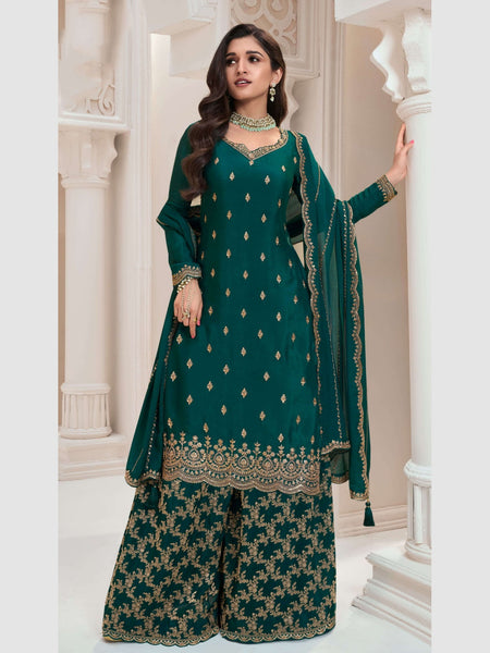 Green Salwar Kameez - Chinon Embroidery