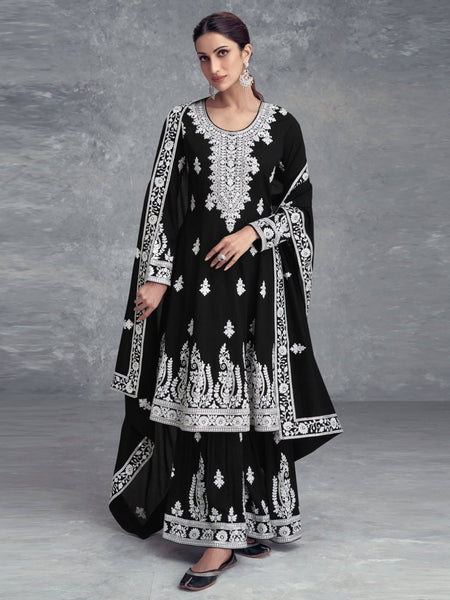 Sharara Salwar Kameez - Real Chinon Embroidery