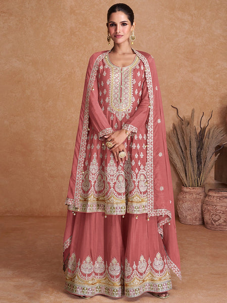 Sharara Salwar Kameez - Embroidery Real Chinon