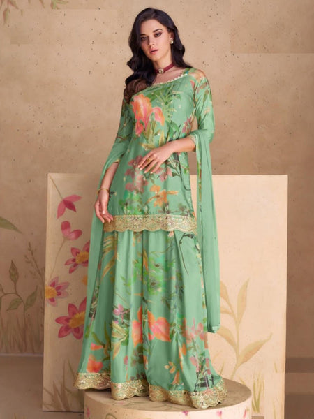 Pant Indian Dress - Embroidery Chinon & Net