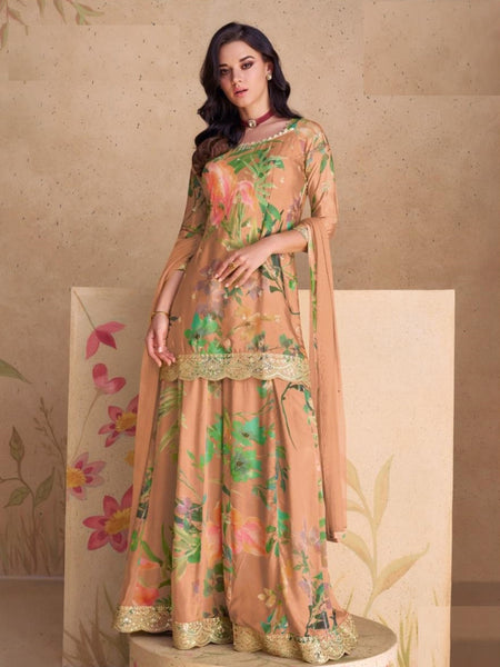 Sharara Salwar Kameez - Embroidery Chinon & Net
