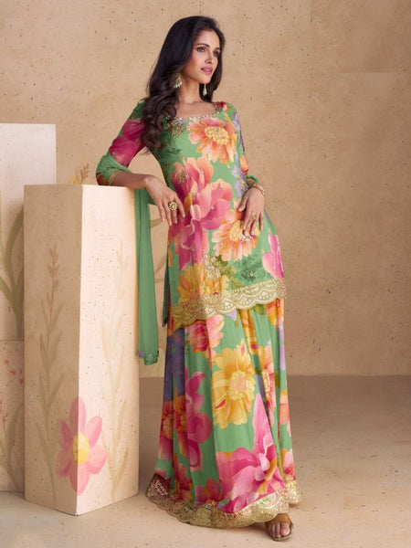 Green Indian Dress - Real Chinnon Net