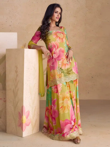 Yellow Salwar Kameez - Real Chinnon Net