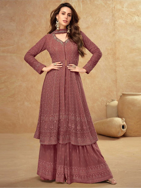 Pink Indian Dress - Embroidery Real Georgette