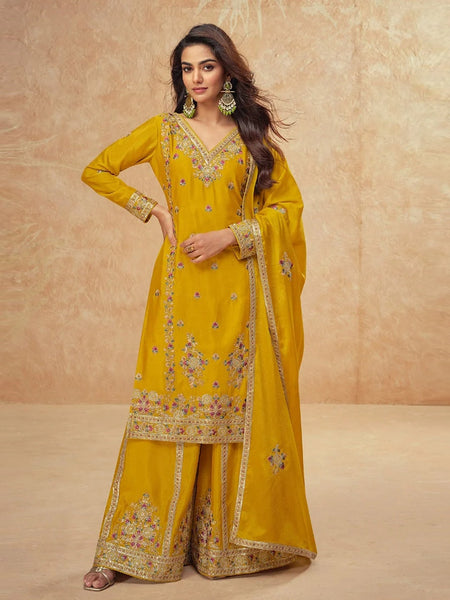 Pant Indian Dress - Embroidered Silk Chinon