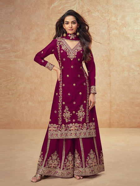 Pink Indian Dress - Embroidered Silk Chinon