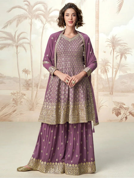 Purple Indian Dress - Real Georgette Sharara