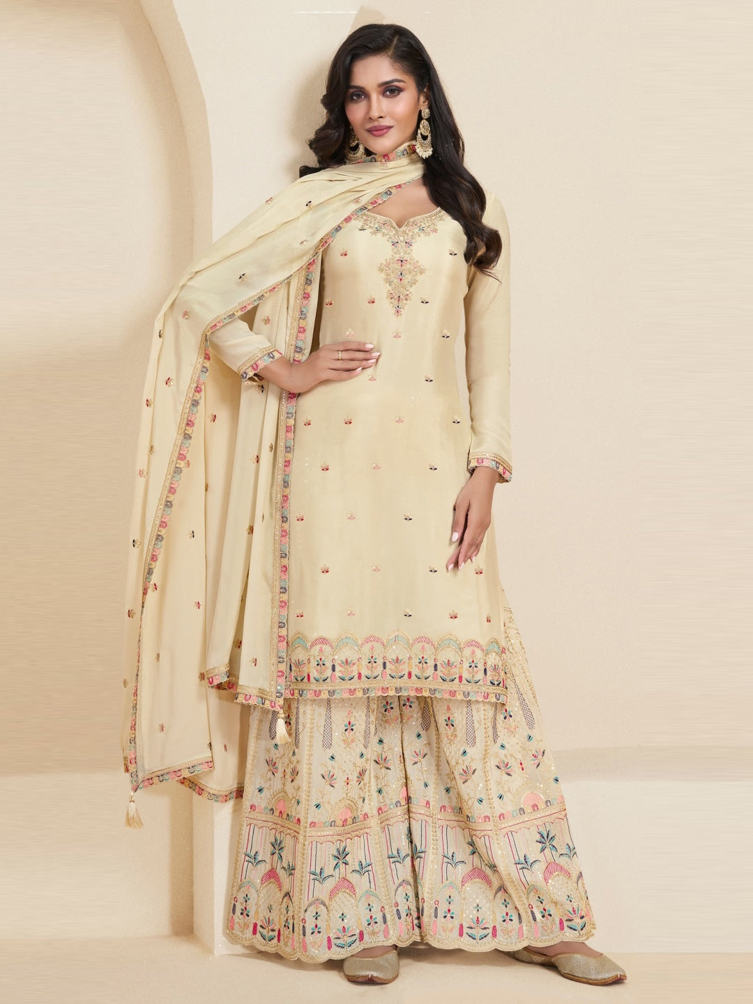 Indian Dress Yellow Thread Chinon Indian Dress Yellow Thread Chinon