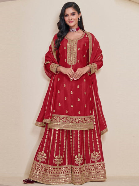 Sharara Salwar Kameez - Embroidered Thread Chinon