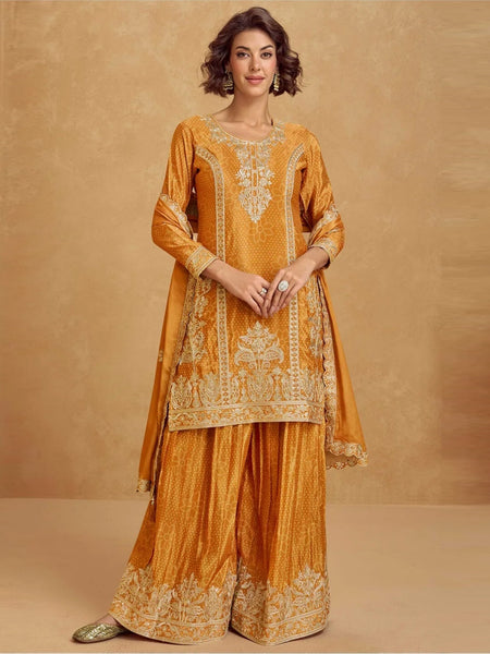 Sharara Salwar Kameez - Premium Chinon Silk