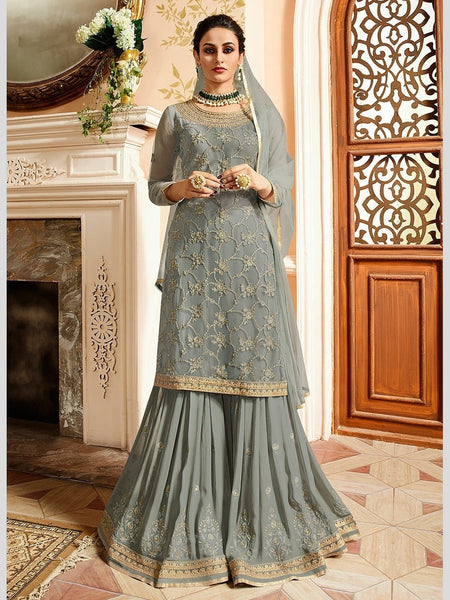 Sharara Indian Dress - Embroidered Satin Net