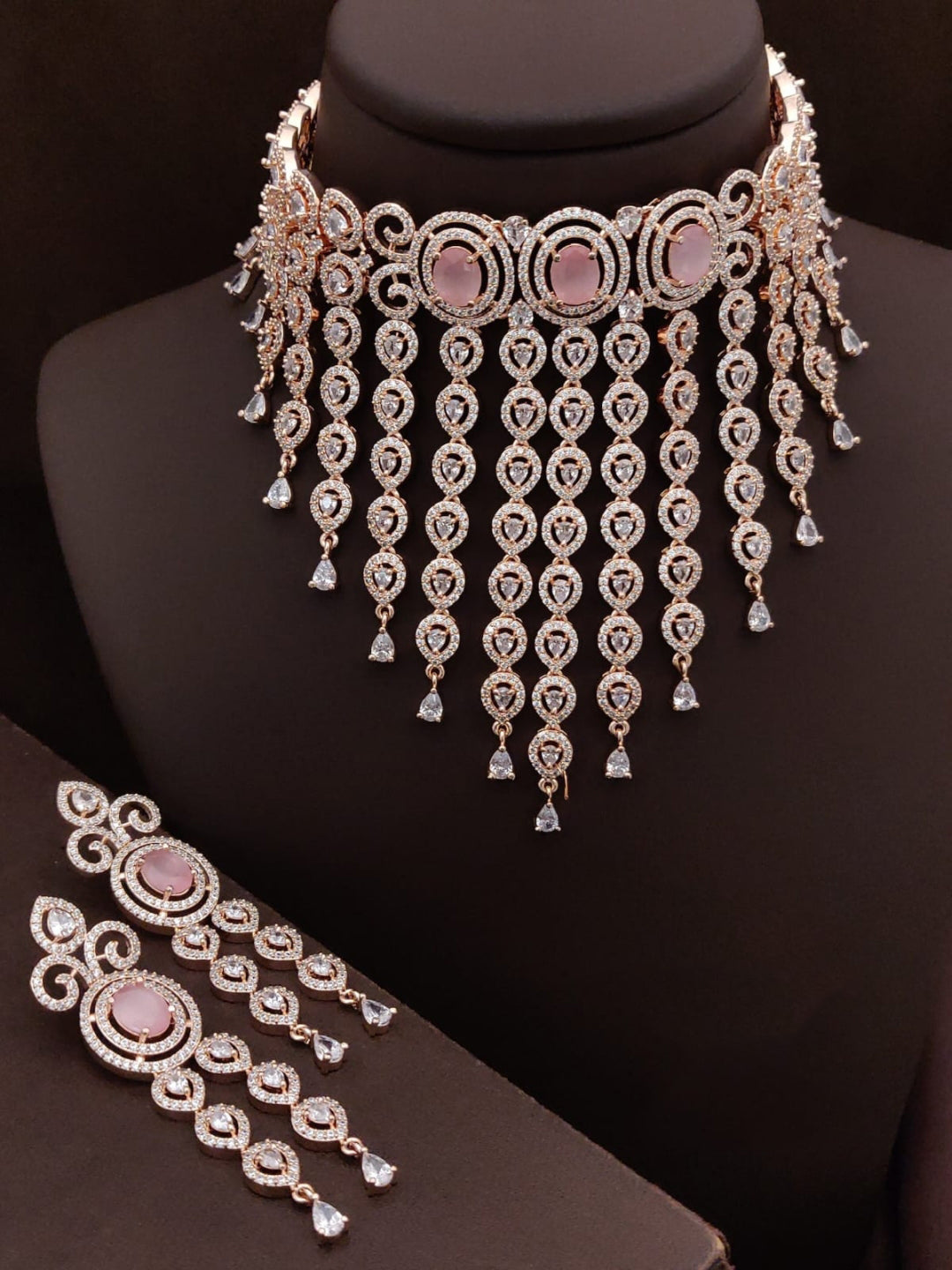 Zirconia Necklace & Earrings Jewelry - J1813