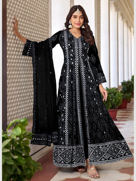 Black Indian Dress - Faux Georgette - Anarkali