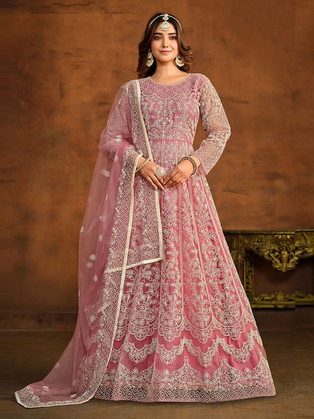 Net Salwar Kameez - Net Embroidery - Anarkali