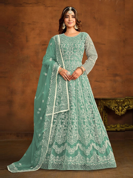 Net Salwar Kameez - Net Embroidery - Anarkali