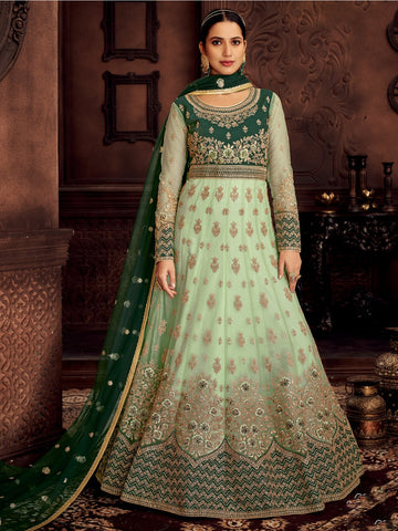 Green Heavy Embroidery on Net - Anarkali Dress Green Heavy Embroidery on Net - Anarkali Dress