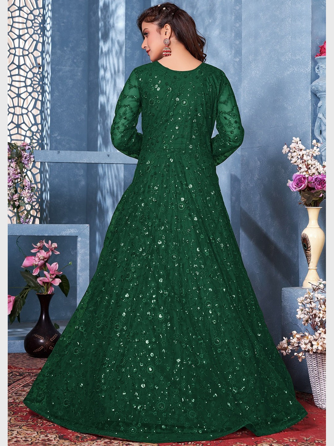 Indian Dress Green Net - Anarkali Dress Indian Dress Green Net - Anarkali Dress