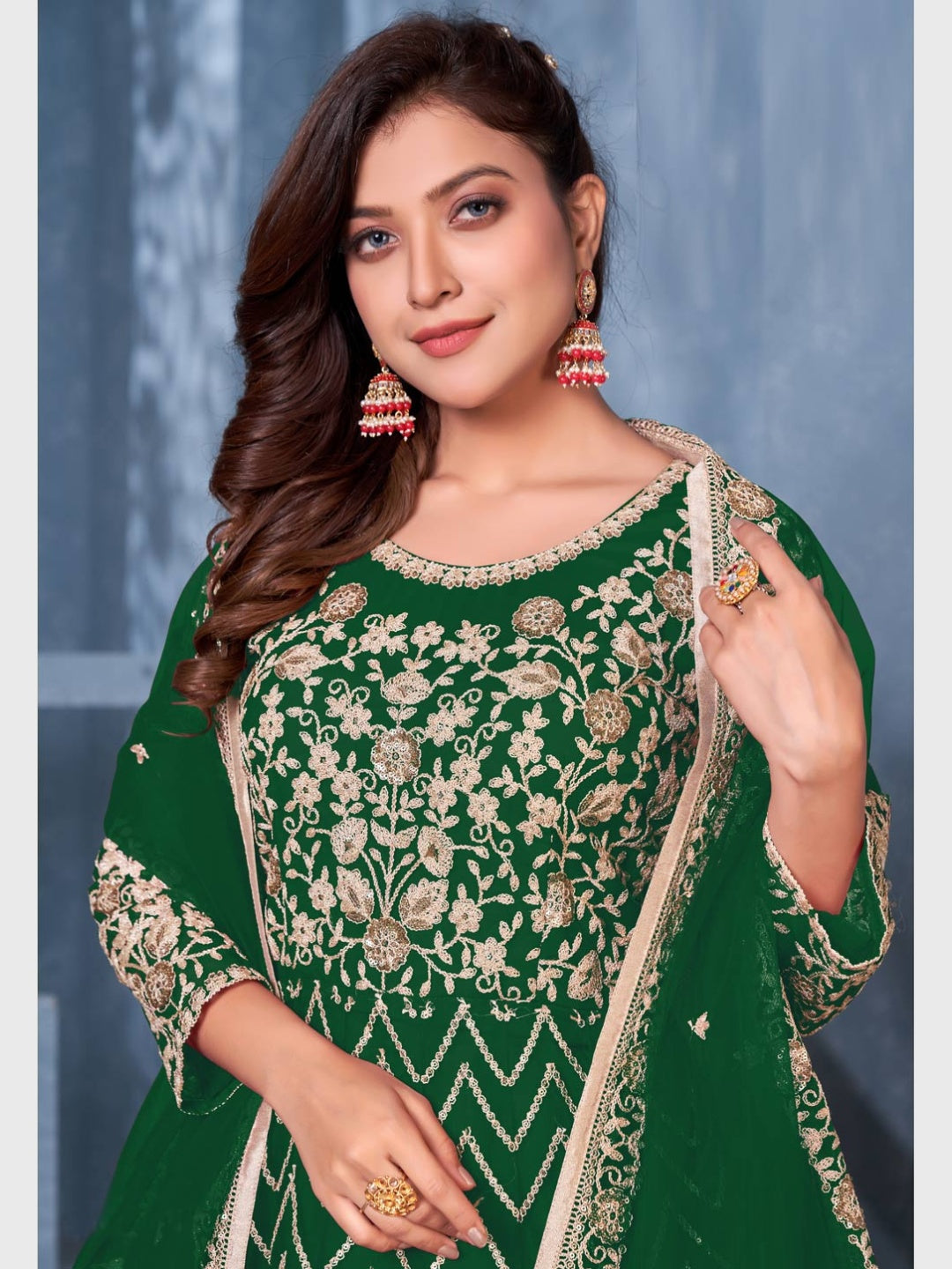 Twisha Indian Dress Green Santoon & Net - Anarkali Twisha Indian Dress Green Santoon & Net - Anarkali