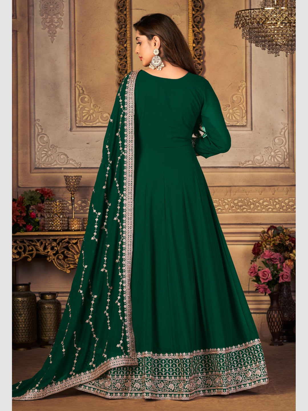 Bottle Green Georgette Hand Embroidered Anarkali Suit with | Etsy | Dress  indian style, Indian bridal dress, Stylish dresses