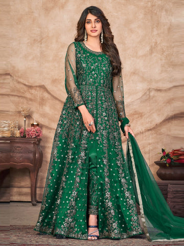 Green Net Satin - Anarkali Green Net Satin - Anarkali