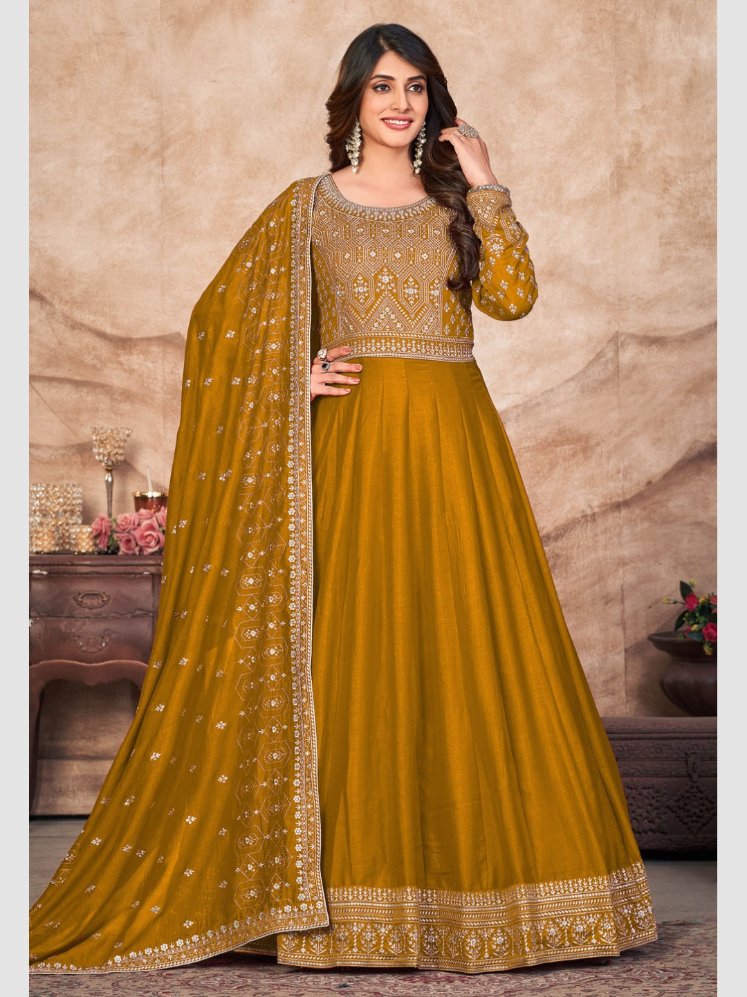 Golden Art Silk Embroidery Salwar Kameez | Fabricoz USA Golden Art Silk Embroidery Salwar Kameez | Fabricoz USA