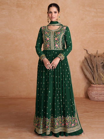 Buy Wedding Festive Anarkali - Bottle Green Sequins Anarkali Suit – Empress  Clothing
