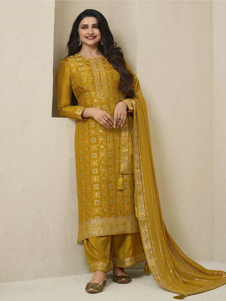 Yellow Indian Dress - Dola Jacquard Embroidery