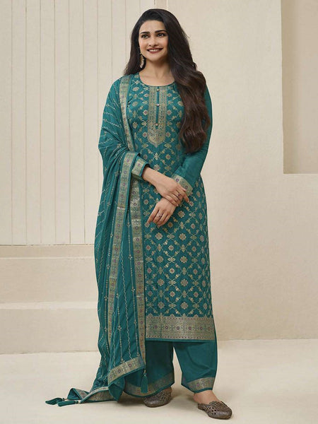 Green Indian Dress - Dola Jacquard Embroidery