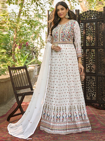 White Embroidered Wedding Ceremony Women Wear Indian Long Anarkali Net Gown  Cocktail Party Wear Frock Suit 6859, Black, M: Buy Online at Best Price in  UAE - Amazon.ae