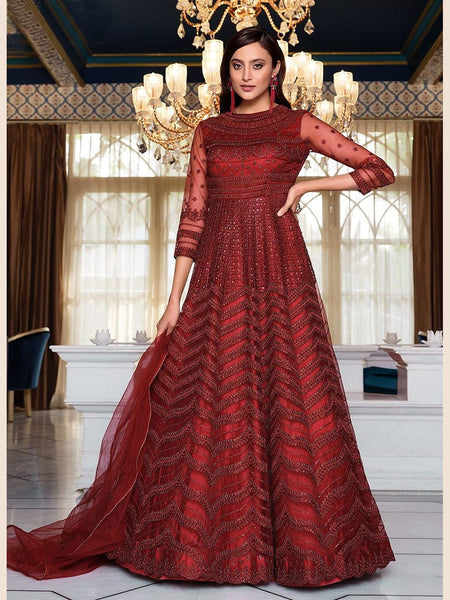 Net Salwar Kameez - Net & Satin Anarkali Suit