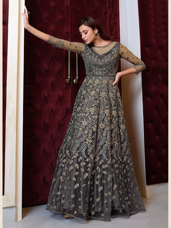 Net & Satin Anarkali Suit Salwar Kameez - Indian Dress - C623E ...