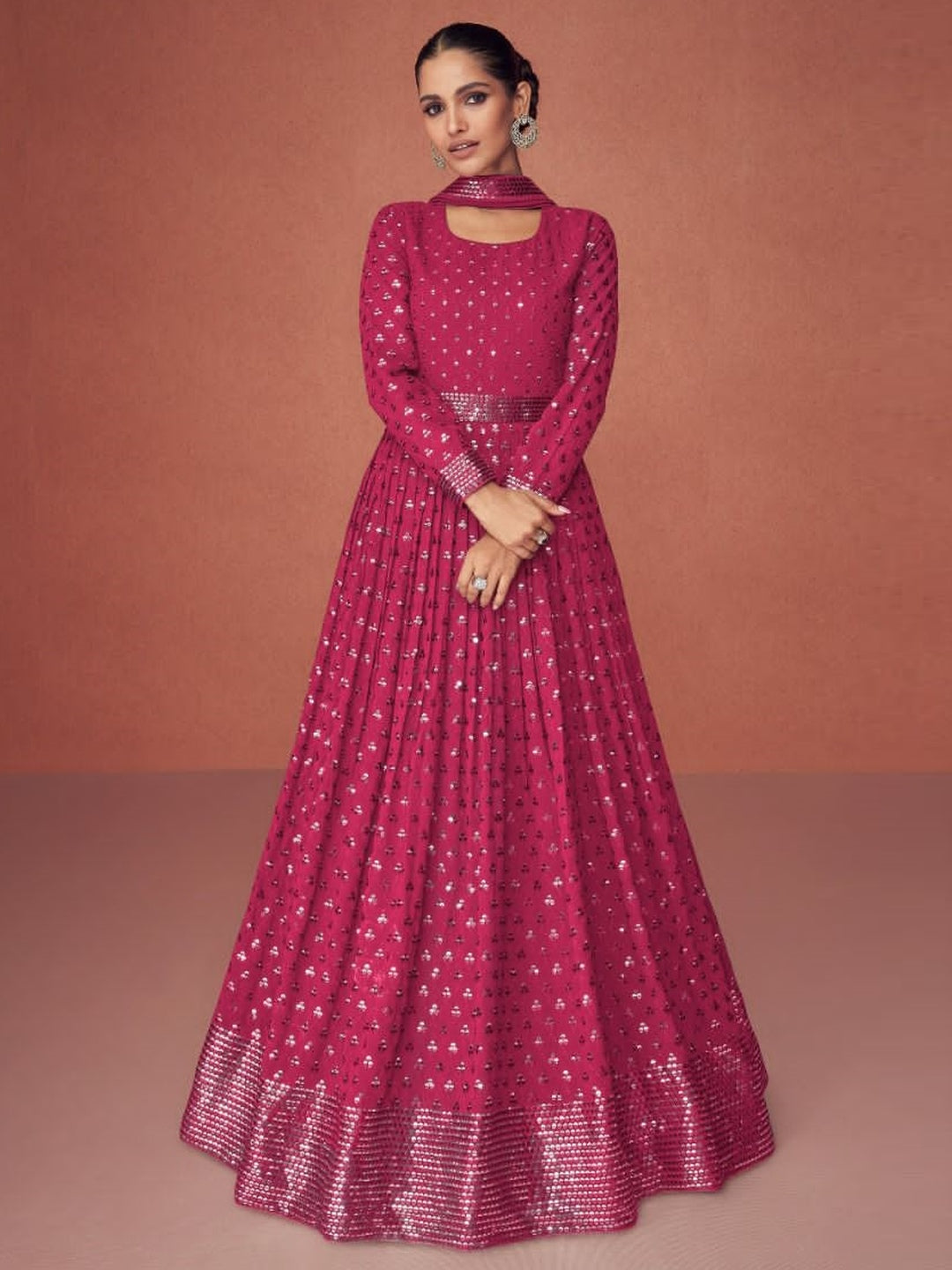 Fabric: Georgette Presenting New Designer Embroidered Anarkali Gown, Pink  at Rs 999 in Surat