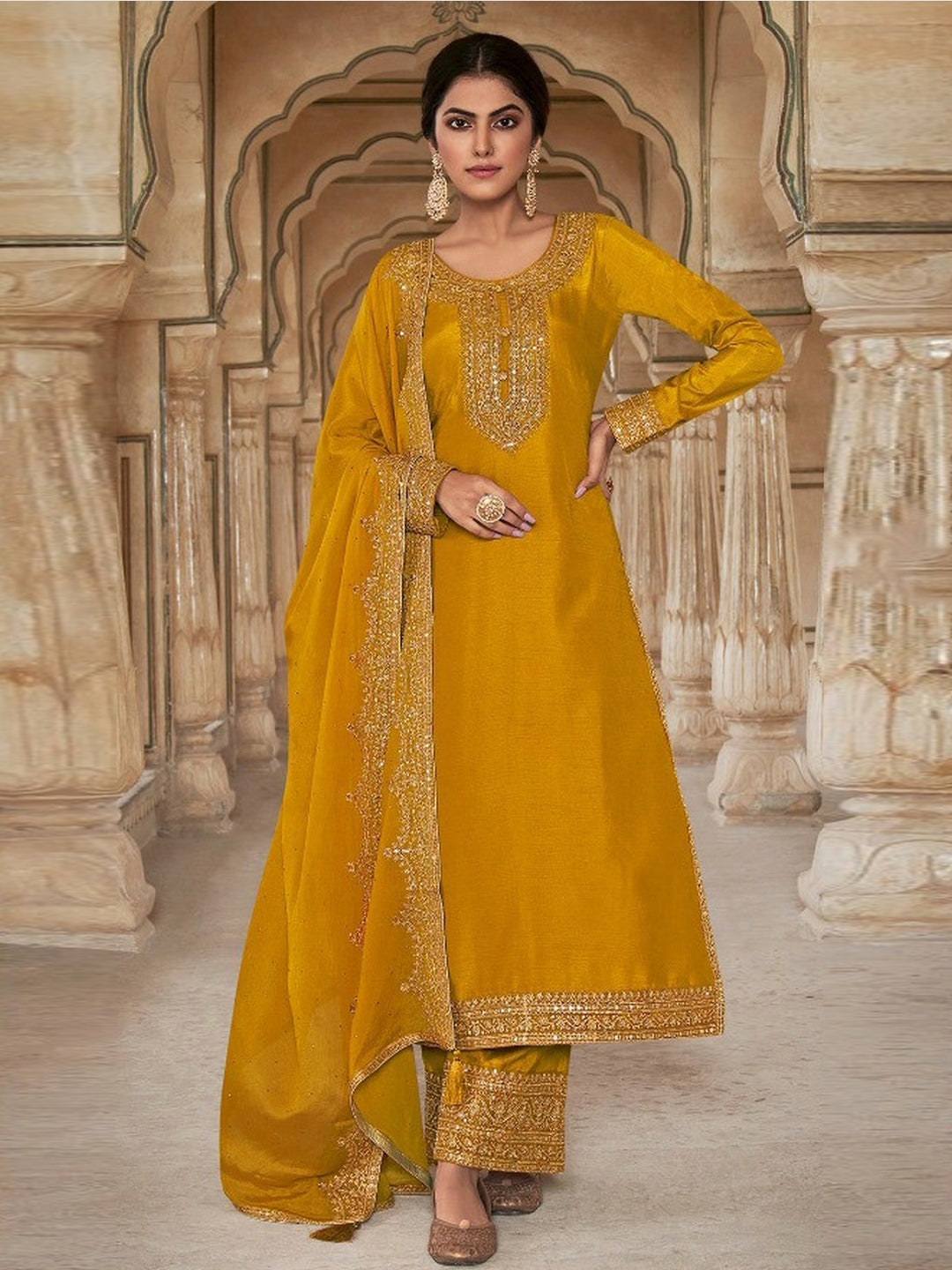 Yellow Embroidered Art Silk Yellow Embroidered Art Silk
