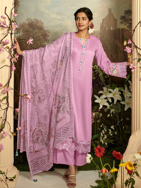 Straight Indian Dress - Embroidered Cotton Satin