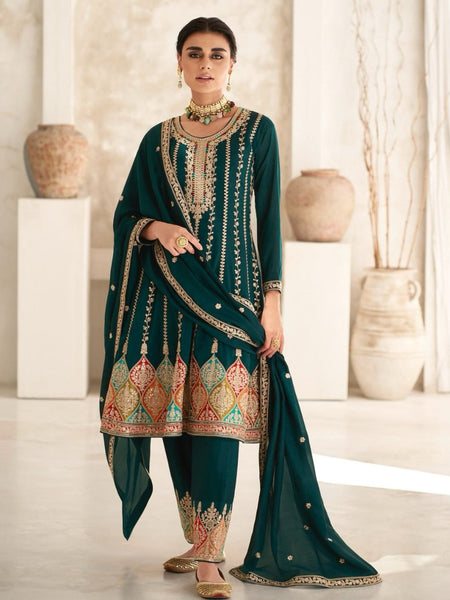 Green Indian Dress - Luxury Silk Embroidery