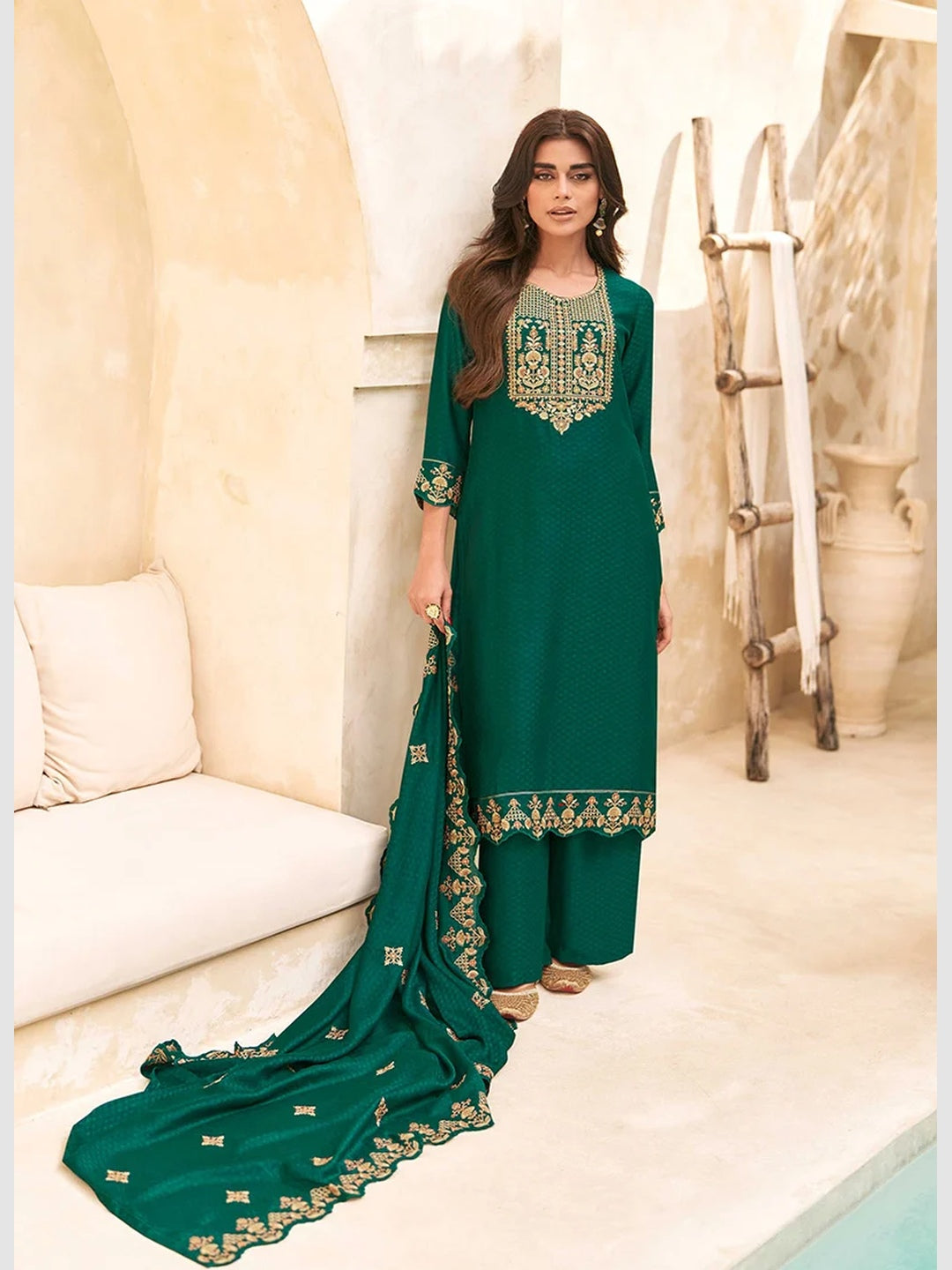 Green Art Silk Embroidery Salwar Kameez | Fabricoz USA Green Art Silk Embroidery Salwar Kameez | Fabricoz USA